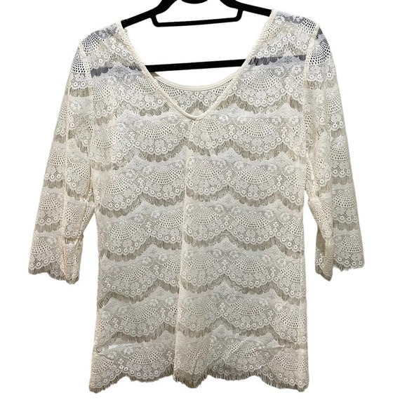Bellatrix Beige Scalloped Lace Top Off White Size Medium - Picture 4 of 7